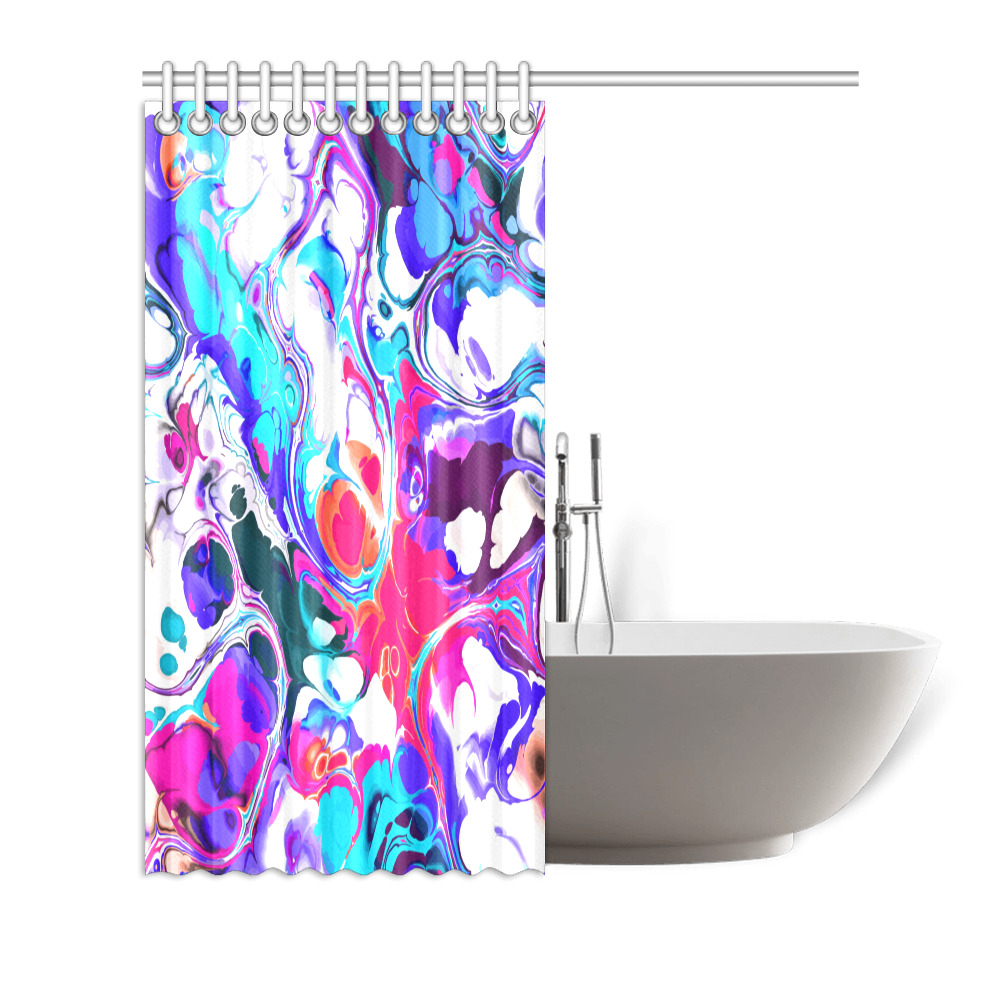 Blue White Pink Liquid Flowing Marbled Ink Abstract Shower Curtain 72"x72"