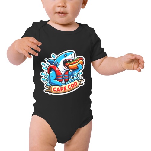 CAPE COD-GREAT WHITE EATING HOT DOG 2 Baby Powder Organic Short Sleeve One Piece (Model T28)