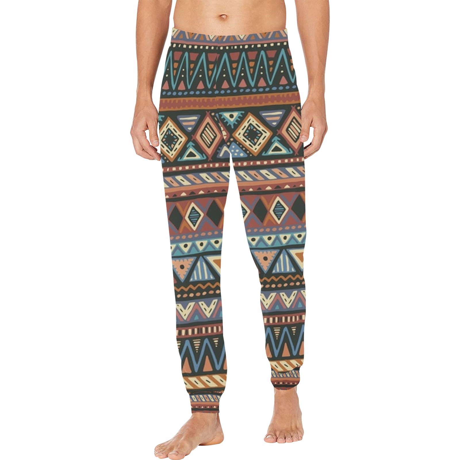Tribal Geometric Abstract Men's Pajama Trousers with Custom Cuff