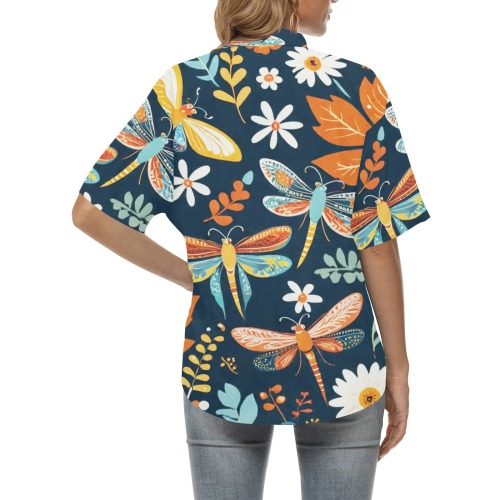 Bohemian Dragonflies 1 All Over Print Hawaiian Shirt for Women (Model T58)