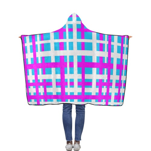 Interlocking Stripes White Pink Light Blue Flannel Hooded Blanket 40''x50''