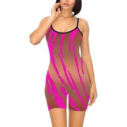 Metallic Tiger Stripes Pinks Women's Short Yoga Bodysuit