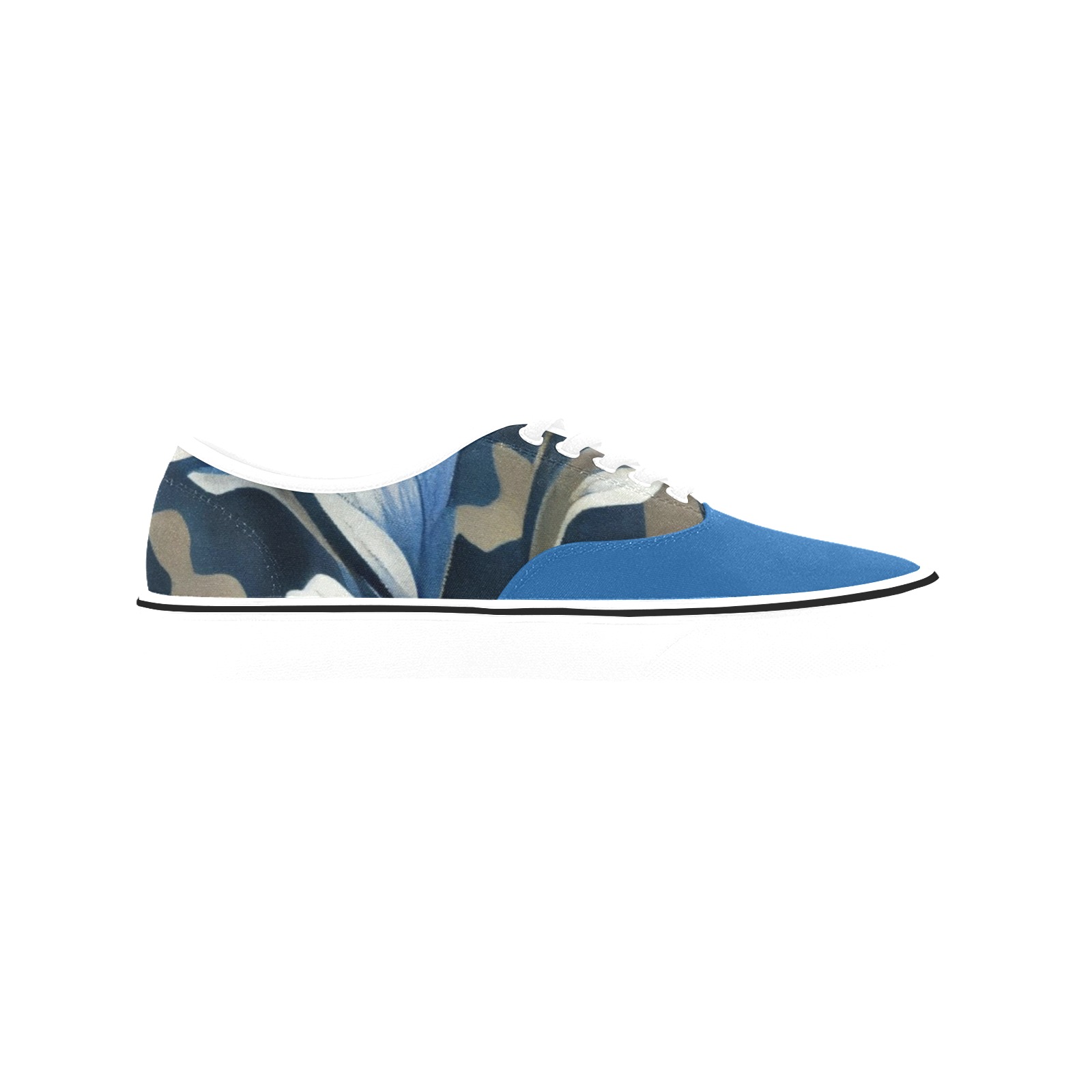 blue and white pattern 3 Classic Women's Canvas Low Top Shoes (Model E001-4)