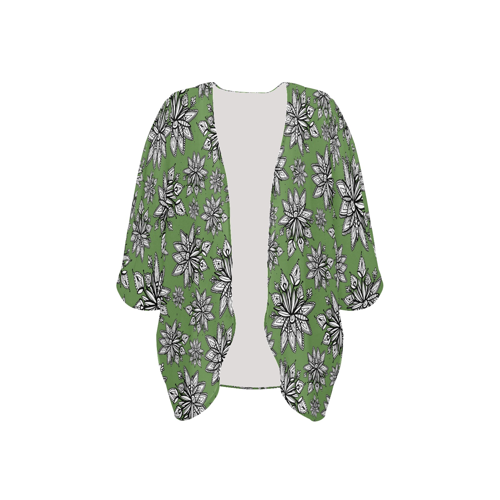 Creekside Floret. Pattern dark green Women's Kimono Chiffon Cover Ups (Model H51)