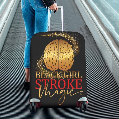 Black Girl Stroke Magic Logo Black Background (1) Luggage Cover/Large 26"-28"