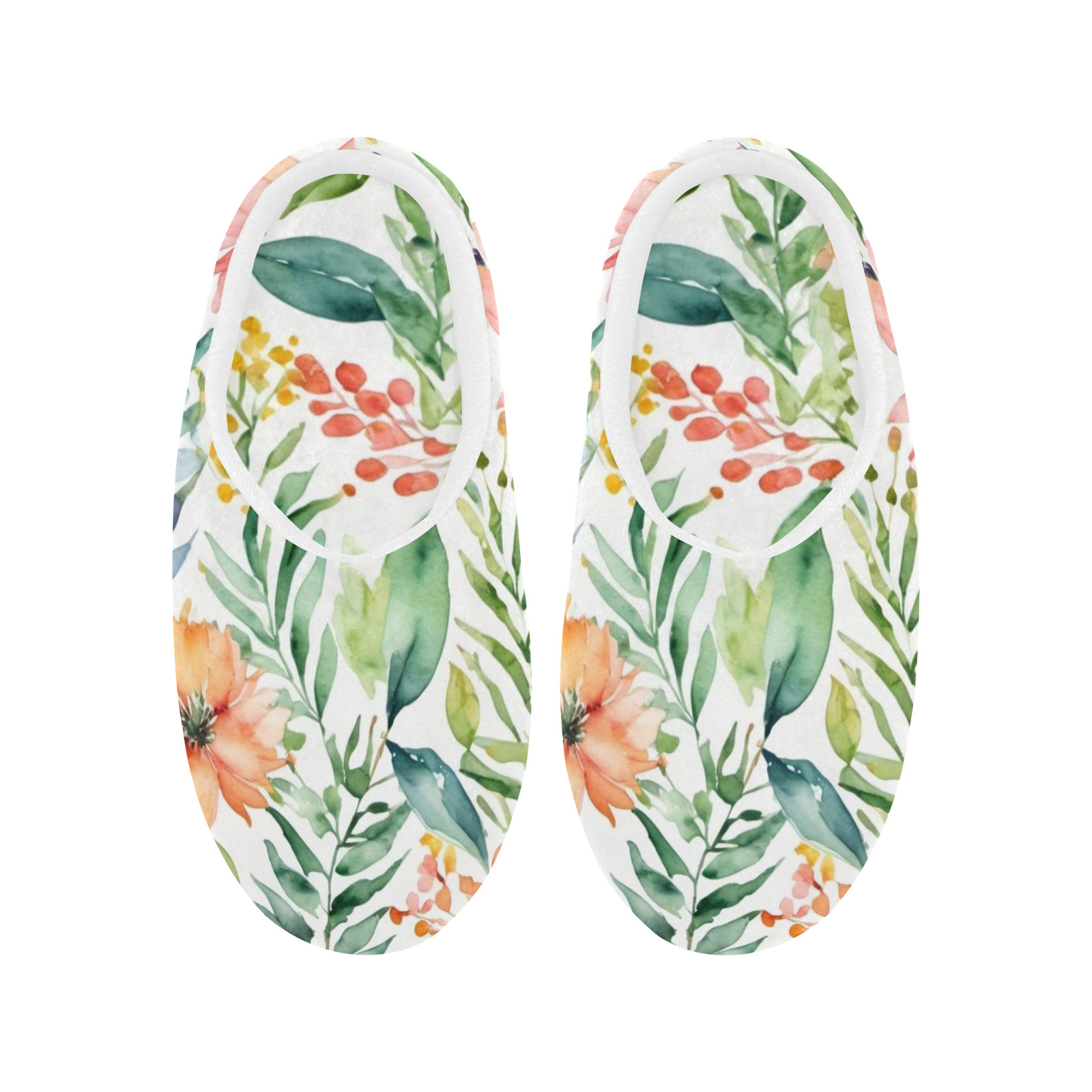 watercolor spring flowers pattern Women's Non-Slip Cotton Slippers (Model 0602)
