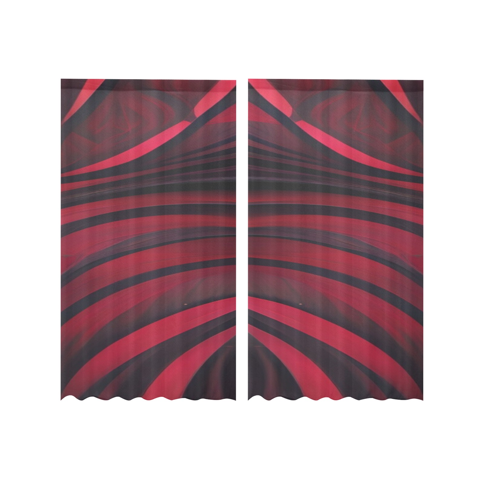 red curved striped Gauze Curtain 28"x63" (Two-Piece)