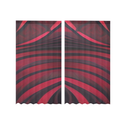 red curved striped Gauze Curtain 28"x63" (Two-Piece)