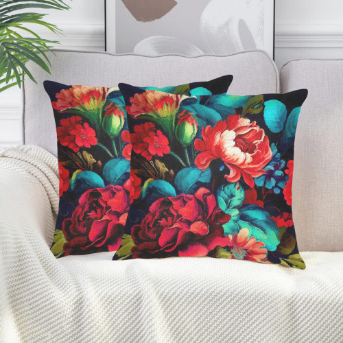 flowers botanic art (6) pillow Linen Zippered Pillowcase 18"x18"(Two Sides&Pack of 2)