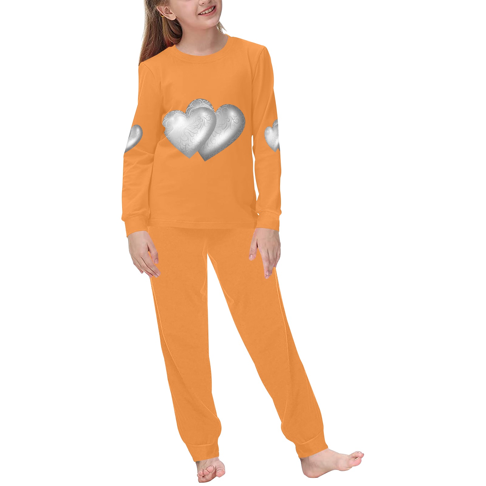 LOVE orange Kids' All Over Print Pajama Set