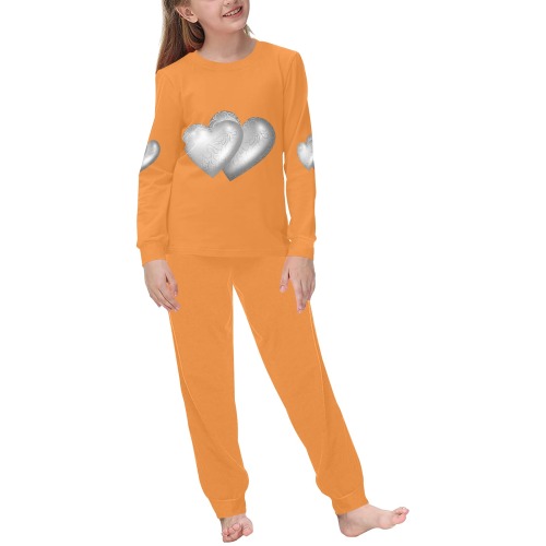 LOVE orange Kids' All Over Print Pajama Set