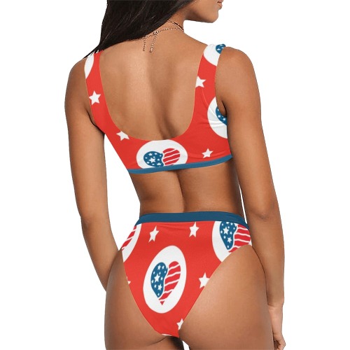 USA Hearts Sport Top & High-Waisted Bikini Swimsuit (Model S07)
