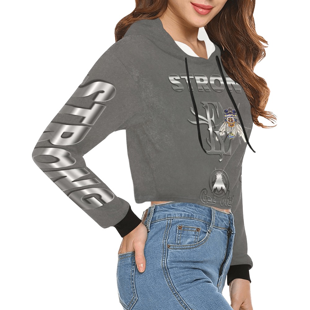 Strong Collectable Fly All Over Print Crop Hoodie for Women (Model H22)