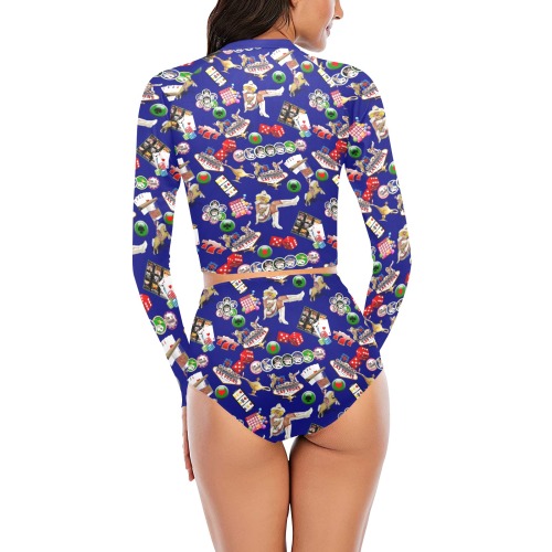Las Vegas Icons Gamblers Delight / Blue Long Sleeve Bikini Set (Model S27)
