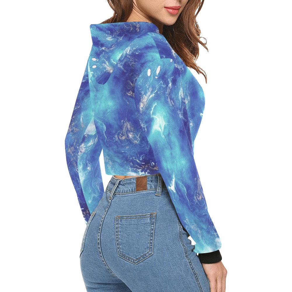 Encre Bleu Photo All Over Print Crop Hoodie for Women (Model H22)