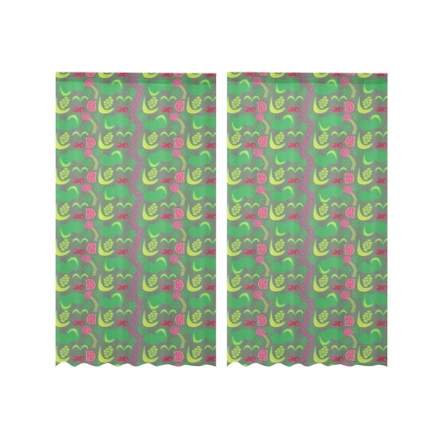 Green&Fruity Pattern Gauze Curtain 28"x63" (Two-Piece)