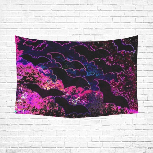 Bats In Flight Neon Pink Polyester Peach Skin Wall Tapestry 90"x 60"