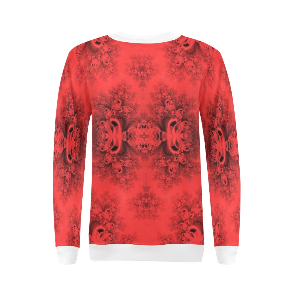 Autumn Reds in the Garden Frost Fractal All Over Print Crewneck Sweatshirt for Women (Model H18)
