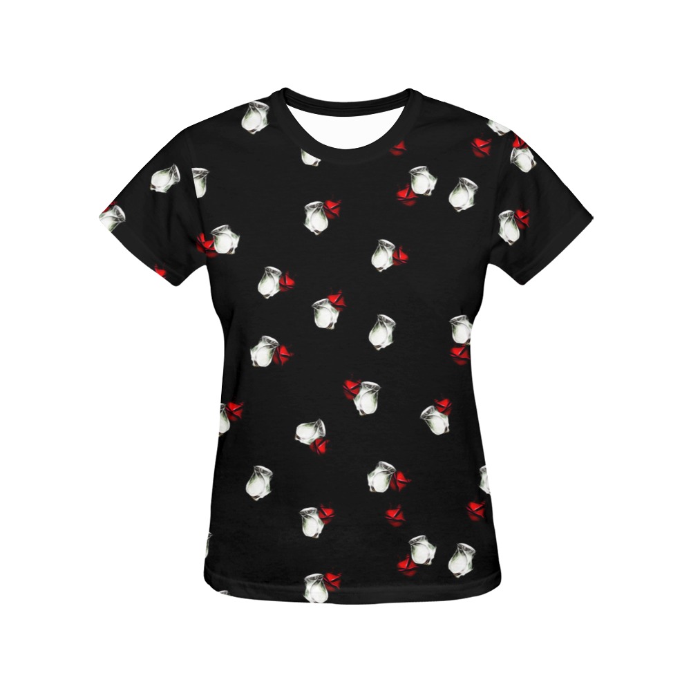 White and Red Roses All Over Print T-Shirt for Women (USA Size) (Model T40)