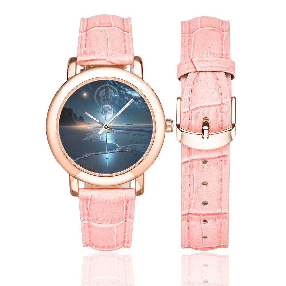 Moon with Cancer Women's Rose Gold Leather Strap Watch(Model 201)