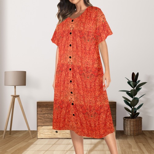 clear orange roses Women's Button Front House Dress