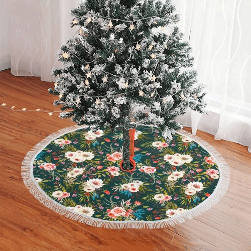 Bouquets of wild flowers Thick Fringe Christmas Tree Skirt 36"x36"