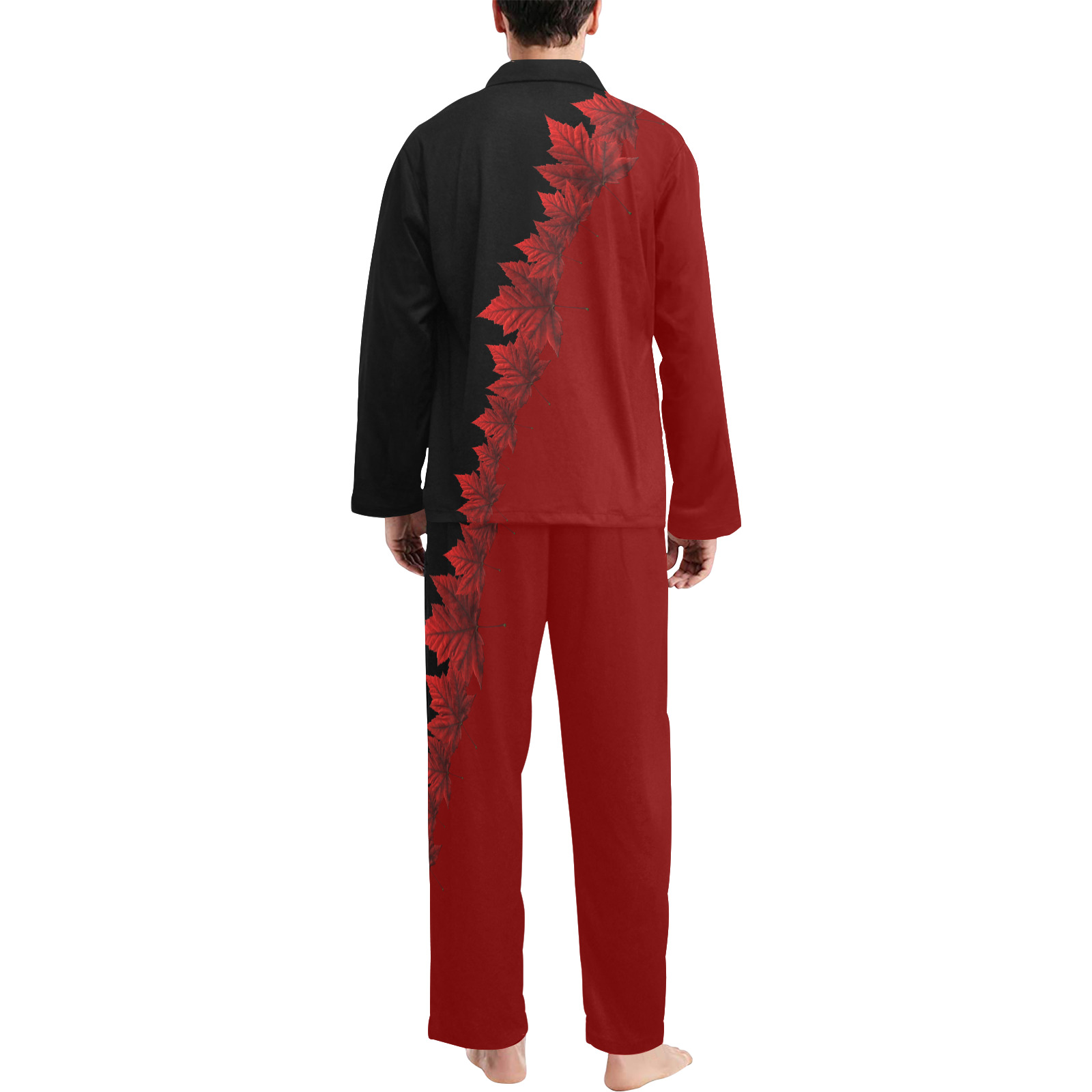 Canada Maple Leaf Men's V-Neck Long Pajama Set