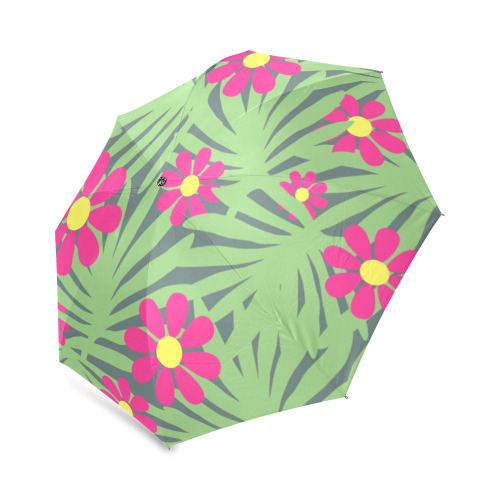 Pink Exotic Paradise Jungle Flowers and Leaves Foldable Umbrella (Model U01)
