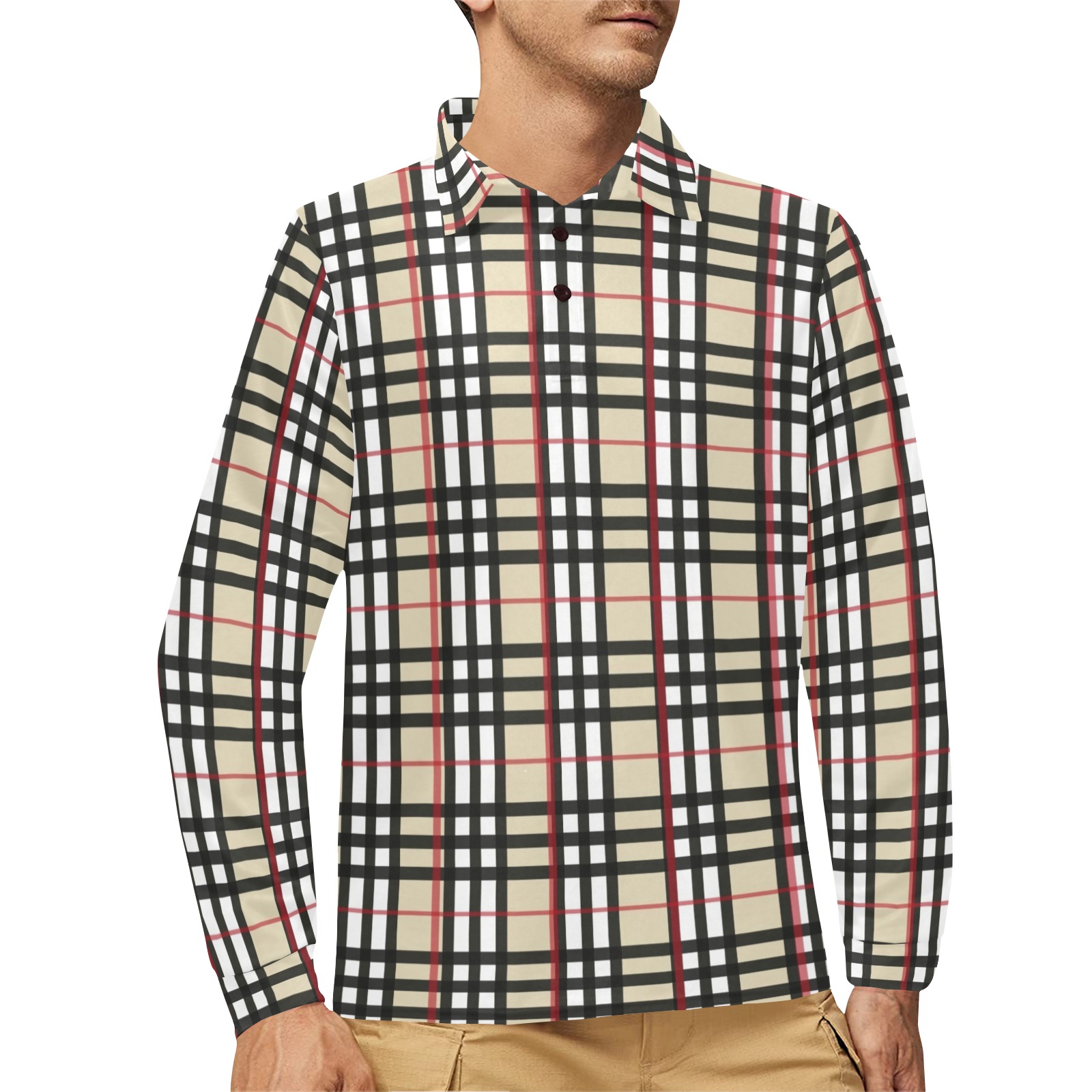 Trendy Preppy Plaid Men's Long Sleeve Polo Shirt (Model T73)