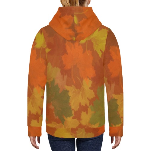 Fall Leaves / Autumn Leaves Women's Fleece Hoodie w/ White Lining Hood (Model H55)