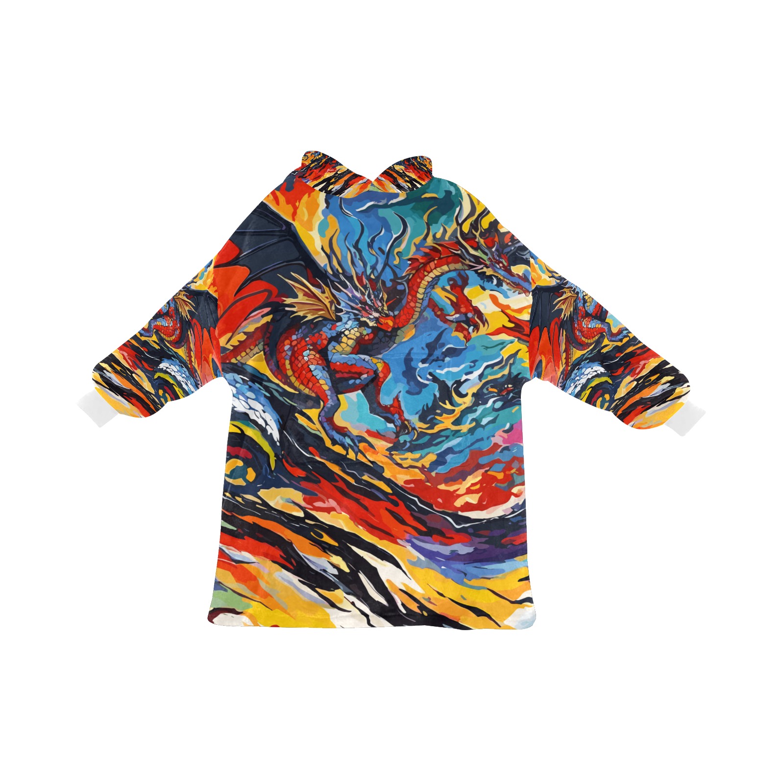 Cool fantasy dragon and waves of fire colorful art Blanket Hoodie for Men