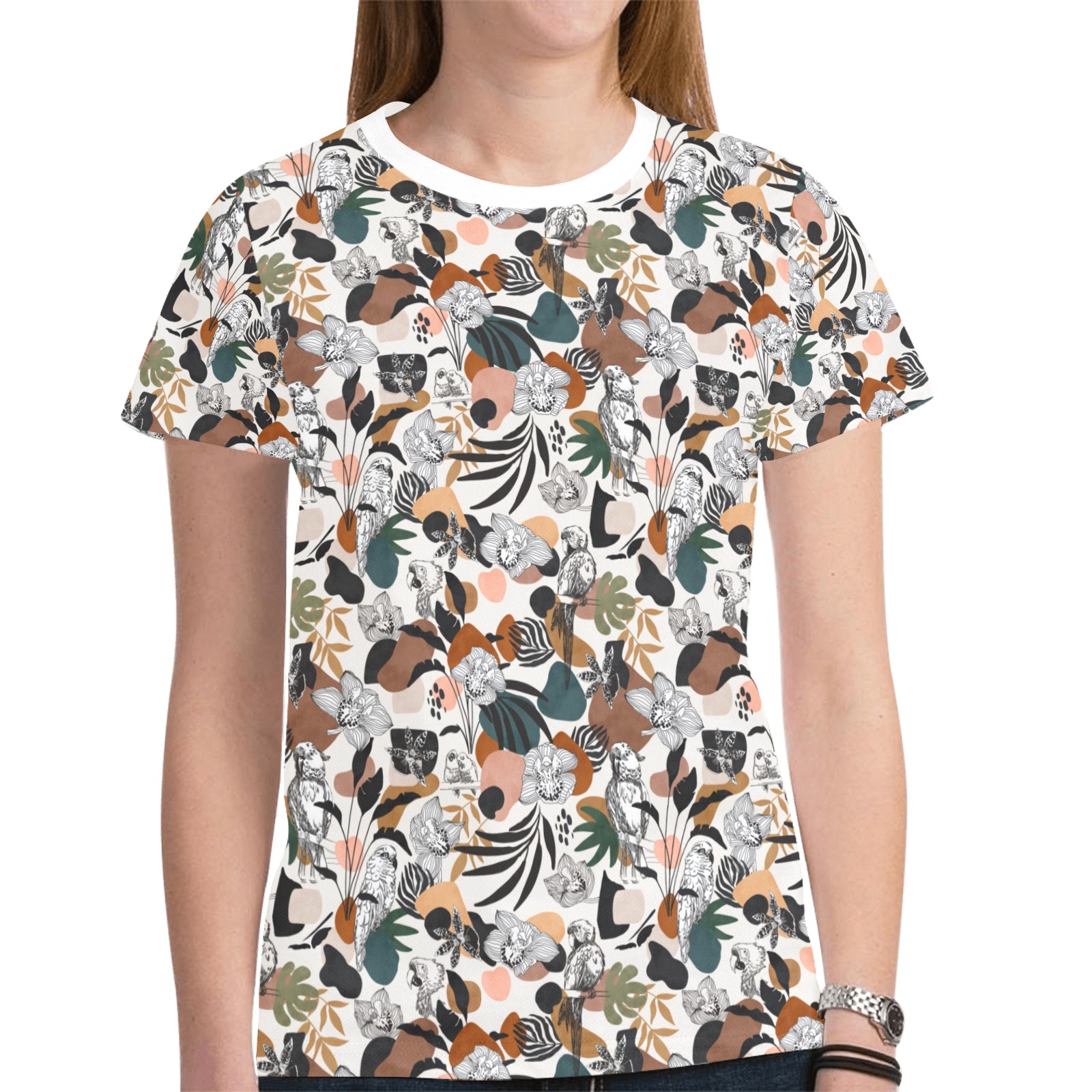 Abstract birds in the jungle 23F New All Over Print T-shirt for Women (Model T45)