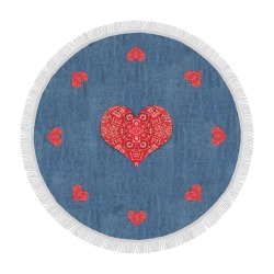 Red Bandana Heart on Denim-Look Circular Beach Shawl 59"x 59"