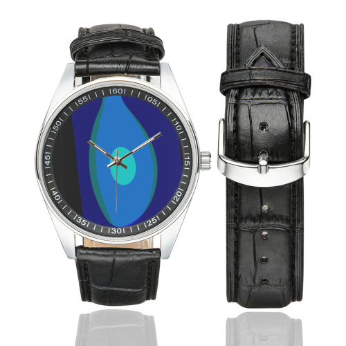 Dimensional Blue Abstract 915 Men's Casual Leather Strap Watch(Model 211)