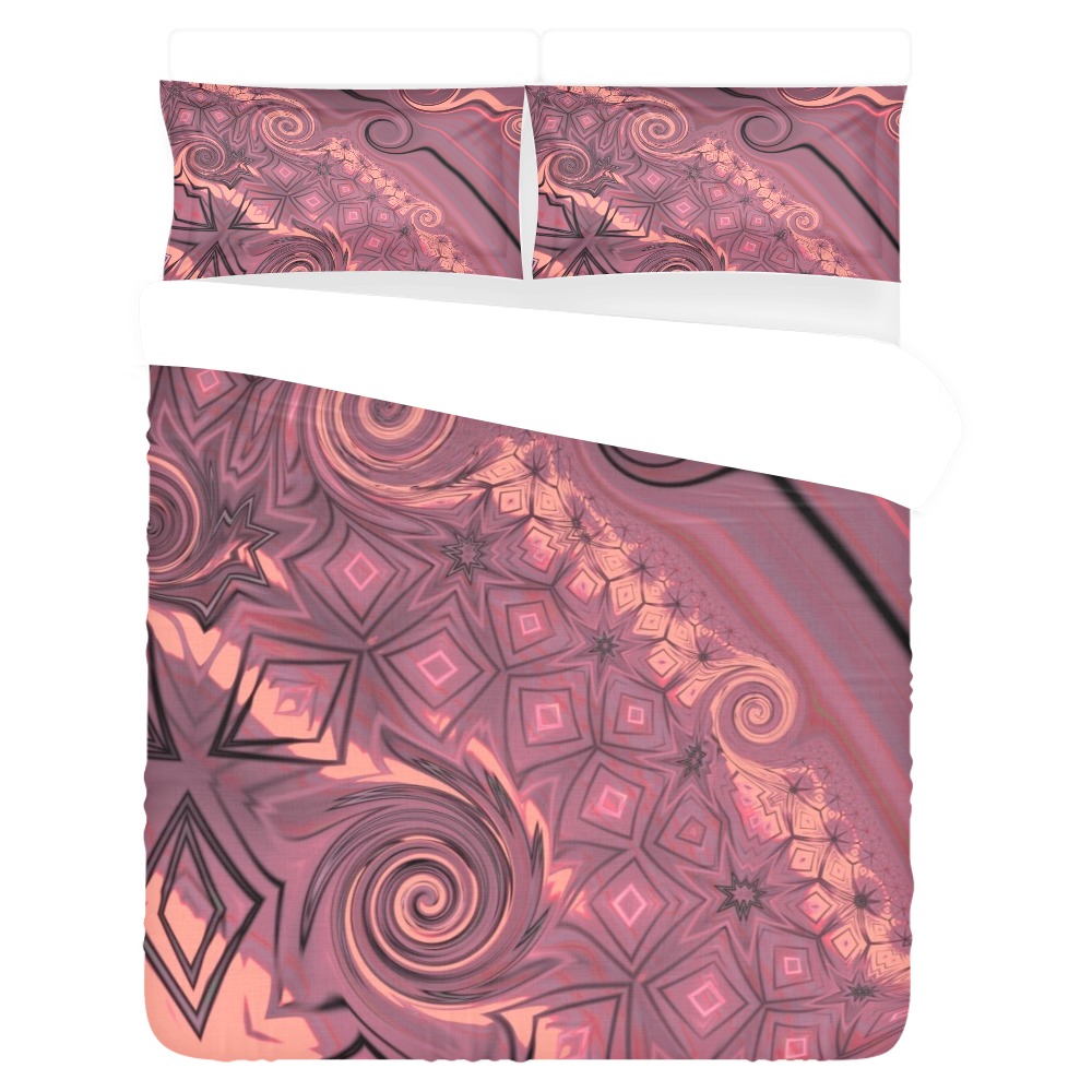 Elegant Mauve Abstract with Swirls 3-Piece Bedding Set