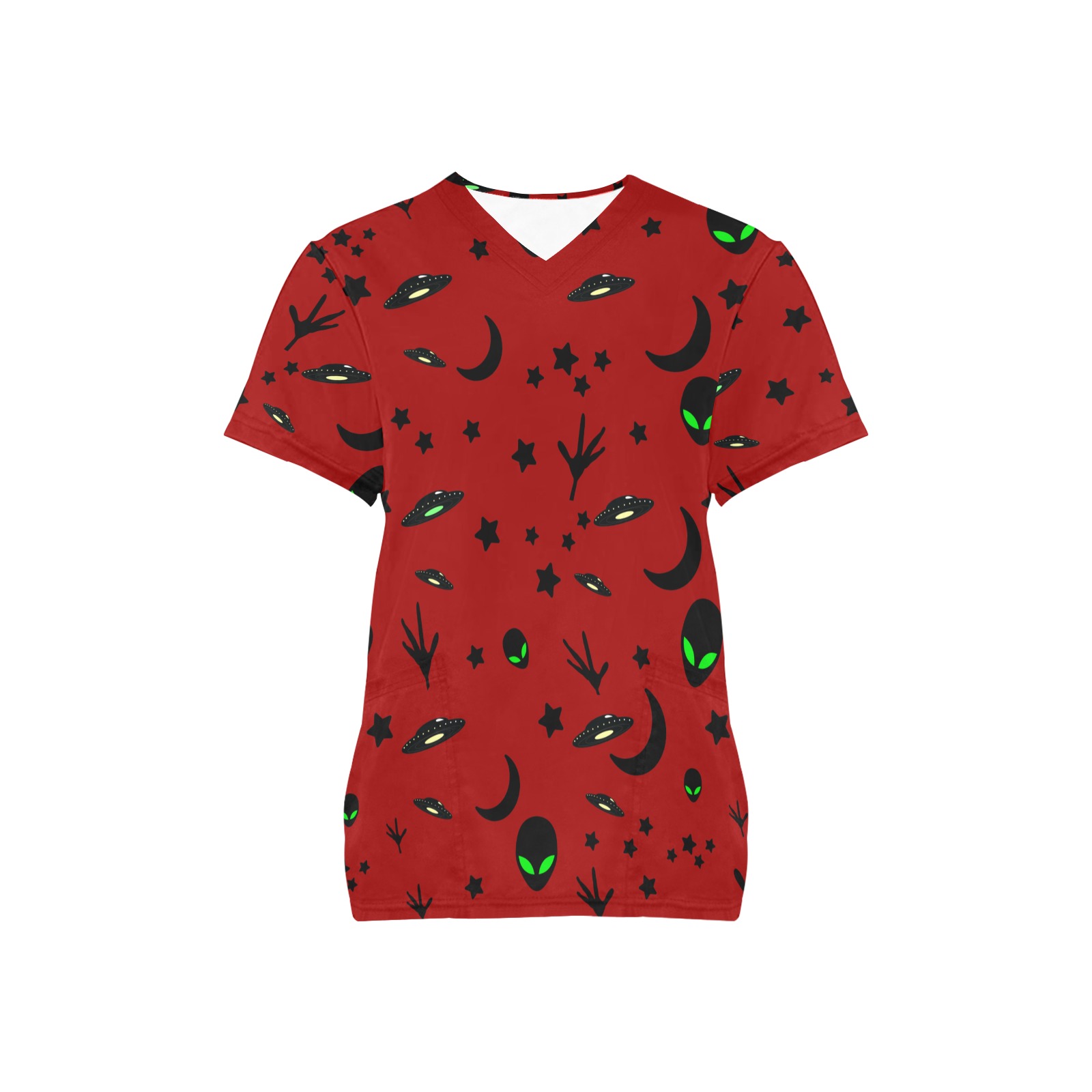 Aliens and Spaceships - Red All Over Print Scrub Top