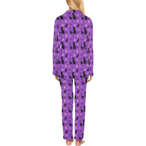 Painted Cats and Witch Hats Women's Long Pajama Set