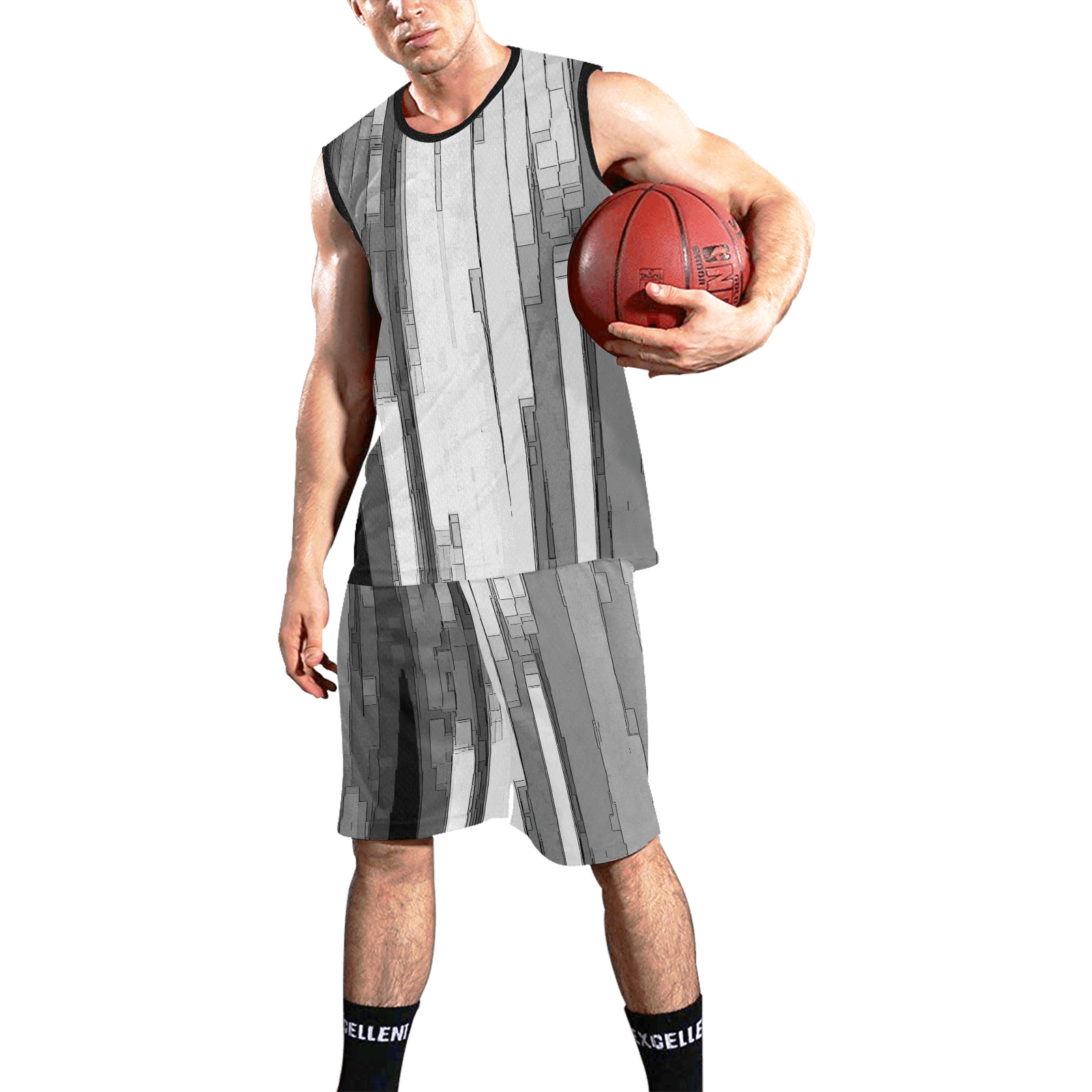 Greyscale Abstract B&W Art All Over Print Basketball Uniform