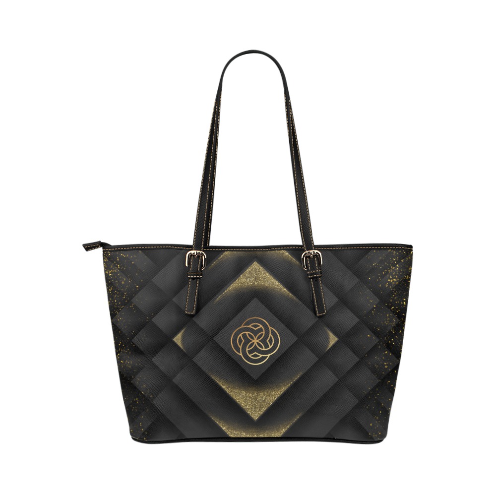 Black Leather Gold Julia Tote bag Leather Tote Bag/Large (Model 1651)