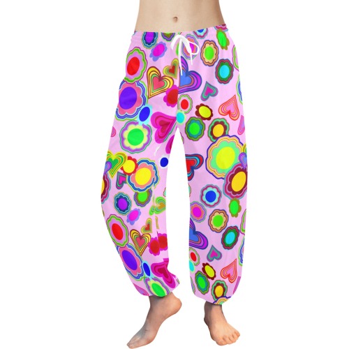 Groovy Hearts and Flowers Pink Women's All Over Print Harem Pants (Model L18)