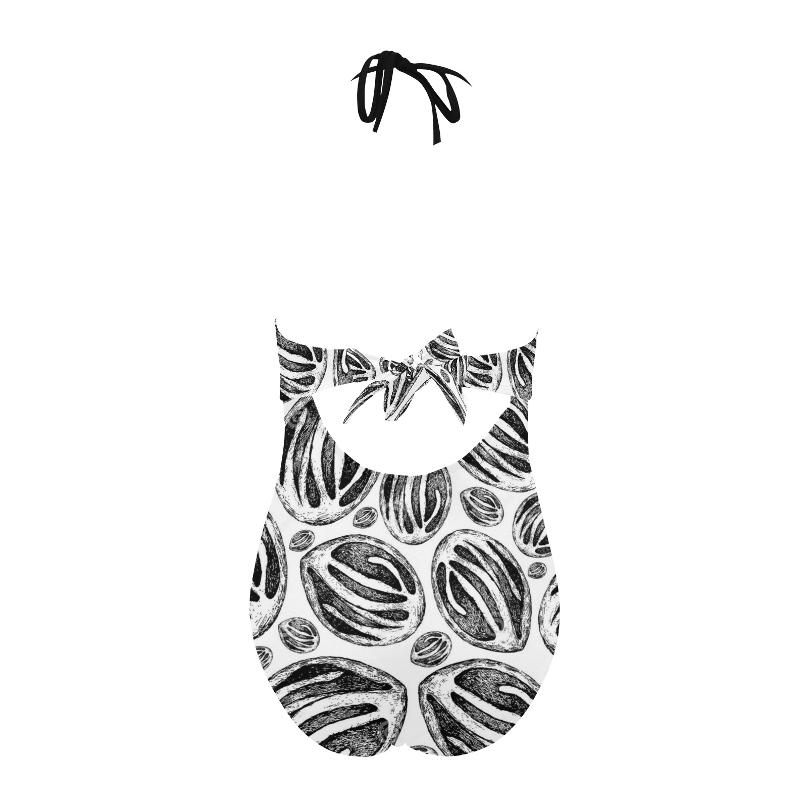 Nutmeg black and white Backless Hollow Out Bow Tie Swimsuit (Model S17)