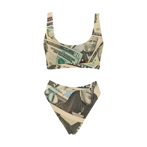 US PAPER CURRENCY Sport Top & High-Waisted Bikini Swimsuit (Model S07)