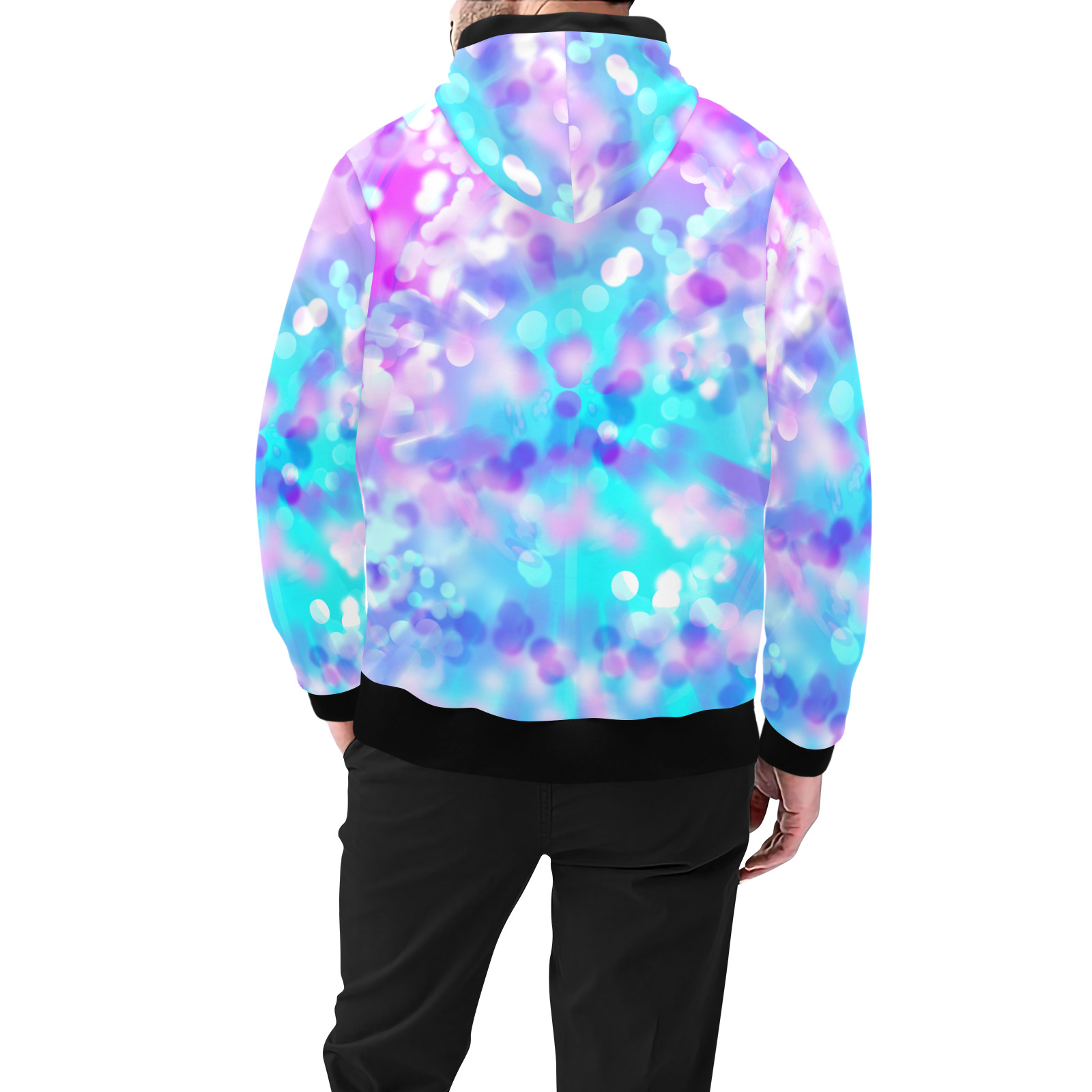 Purple And Blue Bokeh 7518 High Neck Pullover Hoodie for Men (Model H24)