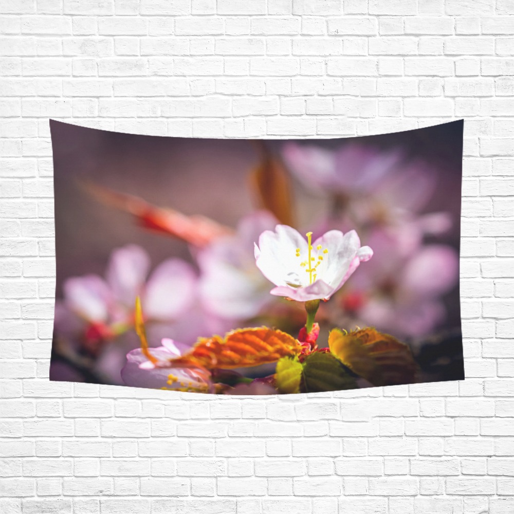 Sakura cherry flower enjoys sunshine in spring. Polyester Peach Skin Wall Tapestry 90"x 60"
