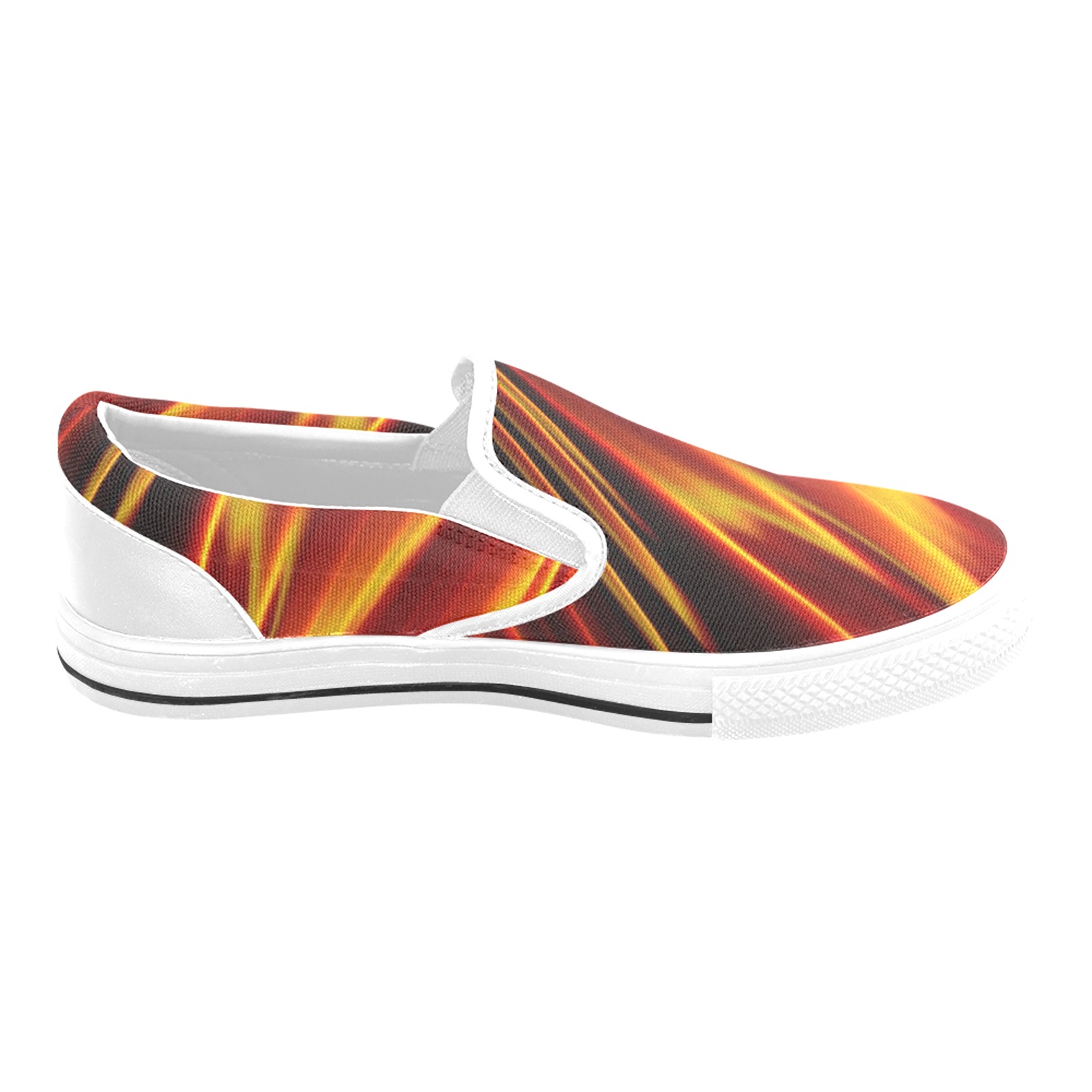 Orange and Red Flames Fractal Abstract Slip-on Canvas Shoes for Kid (Model 019)
