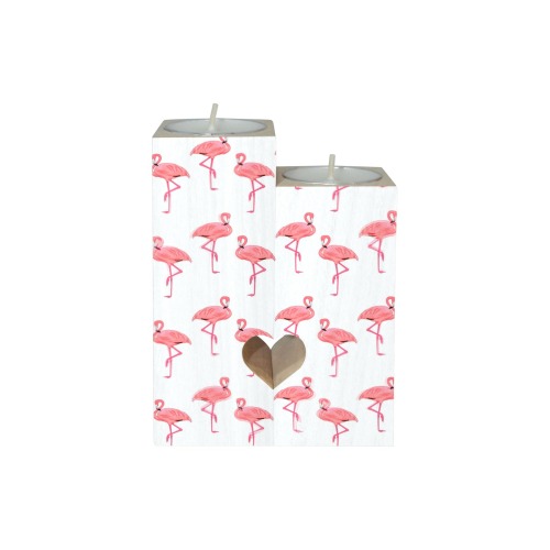 Flamingos Pink Flamingo Pattern Wooden Candle Holder (Without Candle)