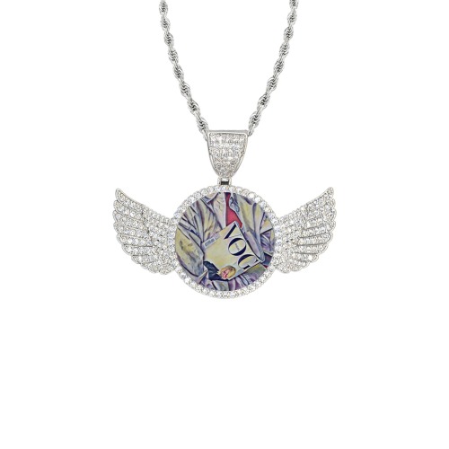 9510m Wings Silver Photo Pendant with Rope Chain