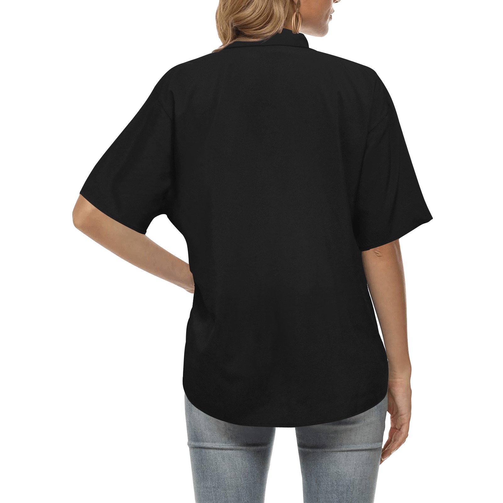 All Black All Over Print Hawaiian Shirt for Women (Model T58)