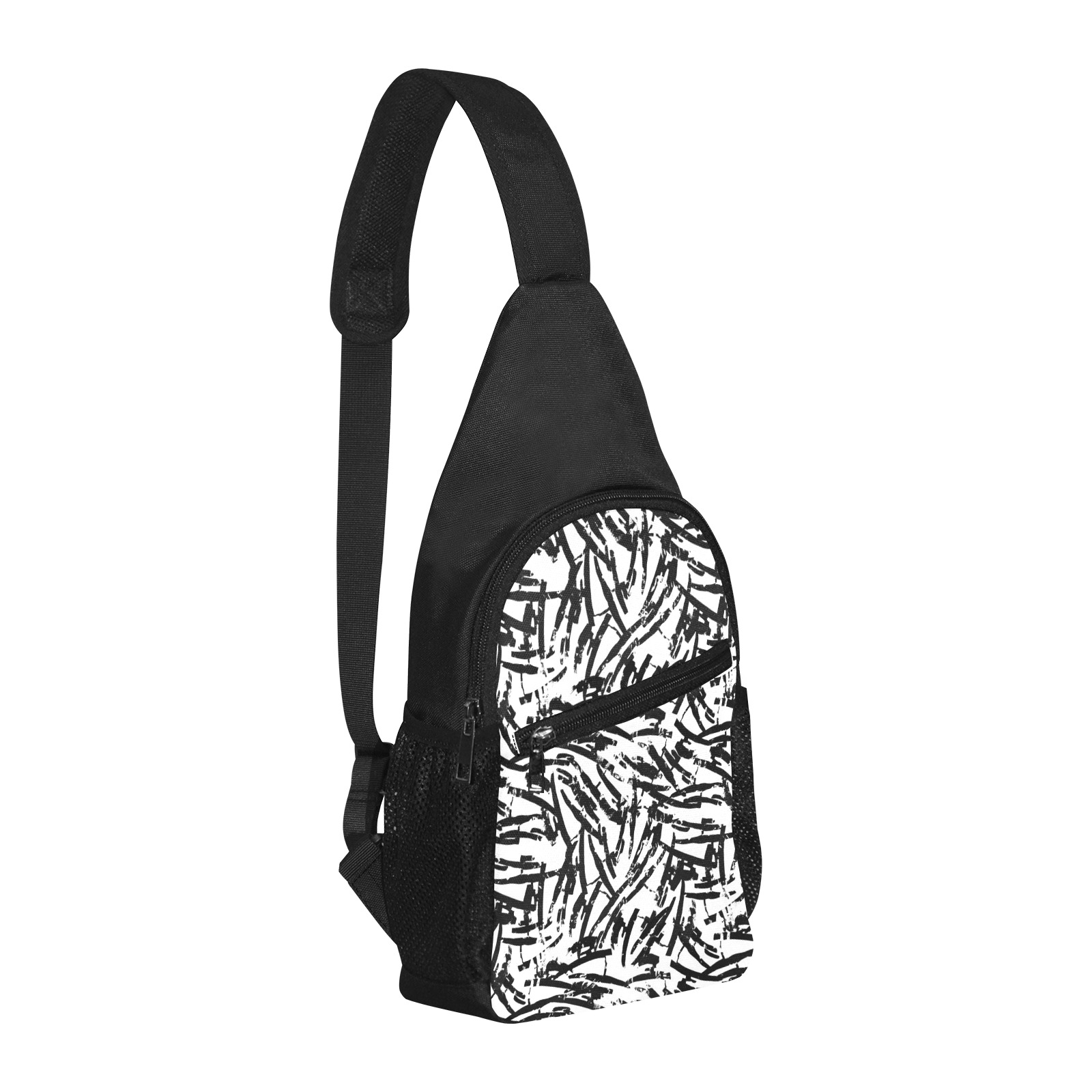 Brush Stroke Black and White Chest Bag-Front Printing (Model 1719)