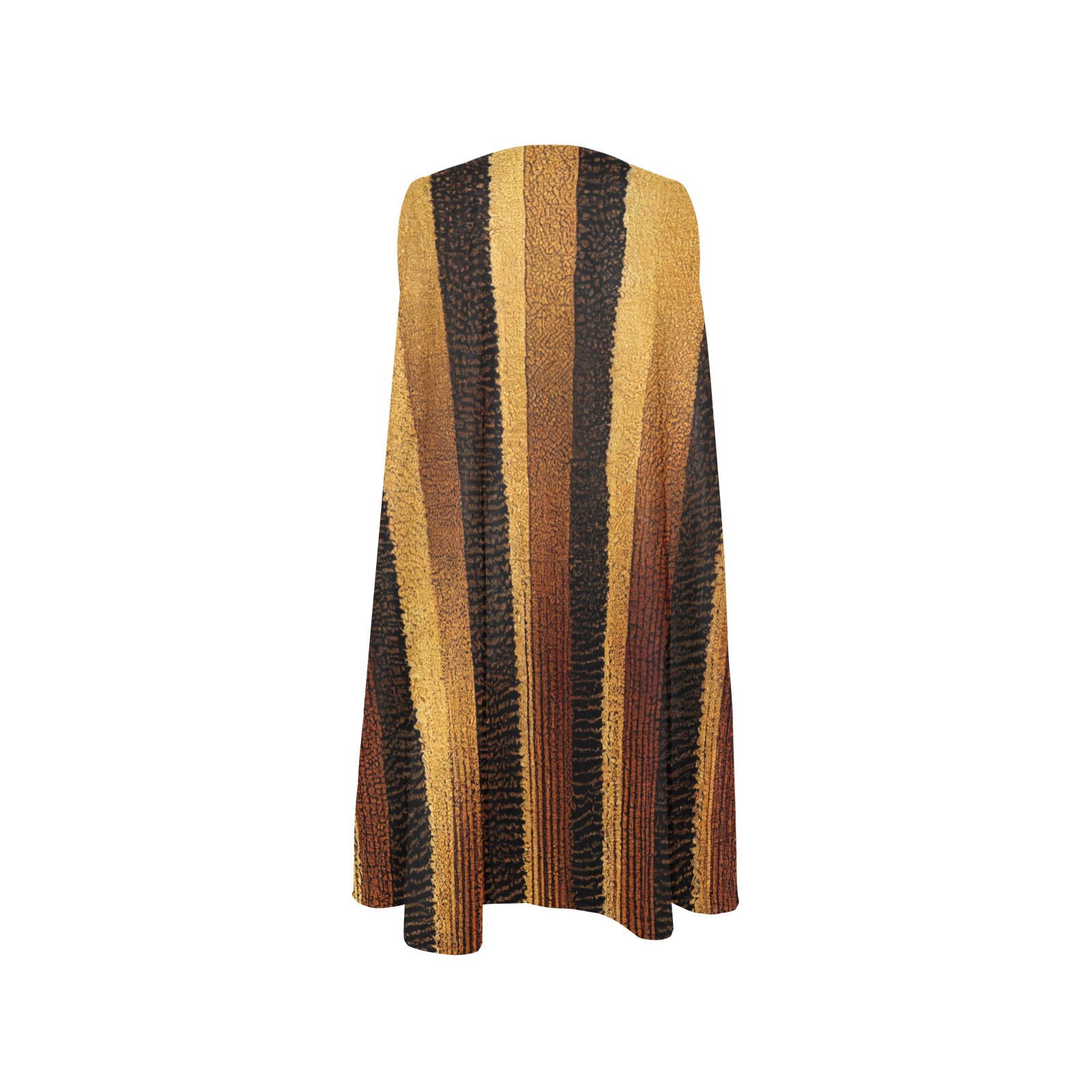 vertical striped pattern, gold and brown Sleeveless A-Line Pocket Dress (Model D57)